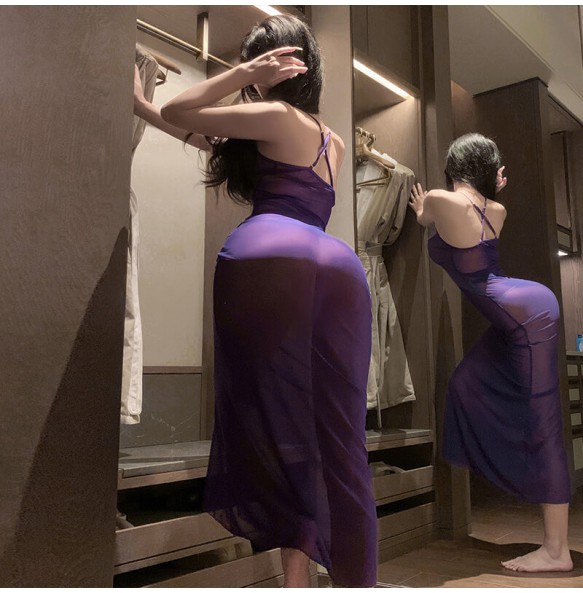 FEE ET MOI - Lace Mesh Sheer Maxi Dress (Purple)
